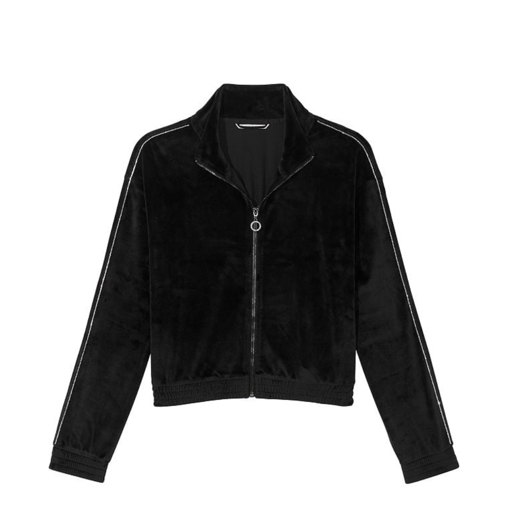 VICTORIAS SECRET WOMENS VELOUR DIAMENTE FULL ZIP TRACK JACKET SZ L  BLACK